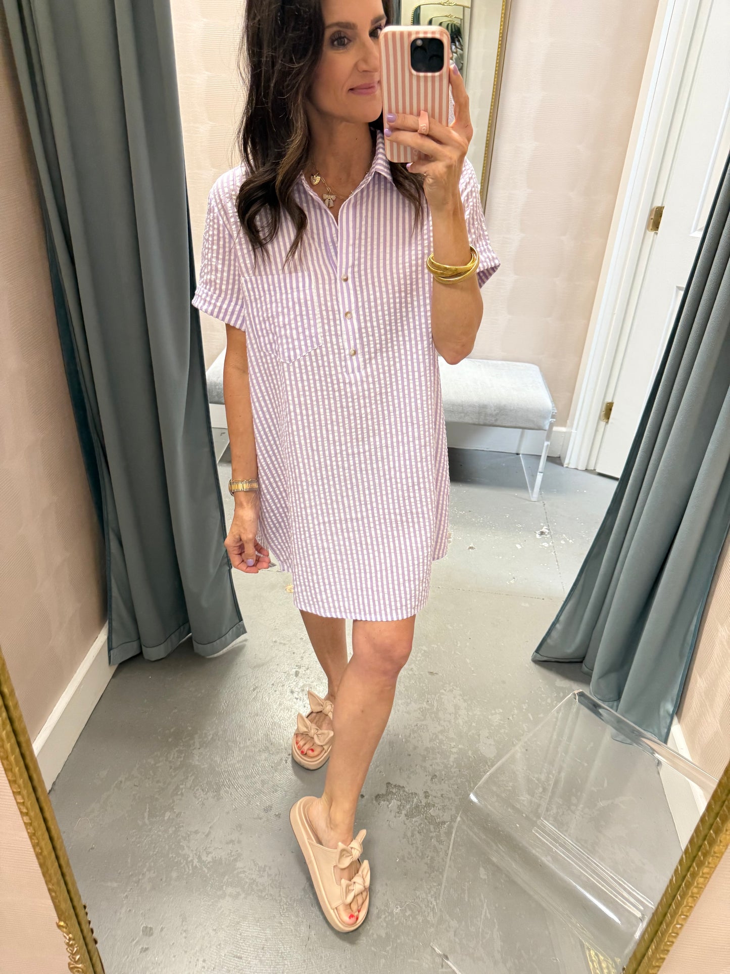 Day Striped Shirt Dress- Lavender