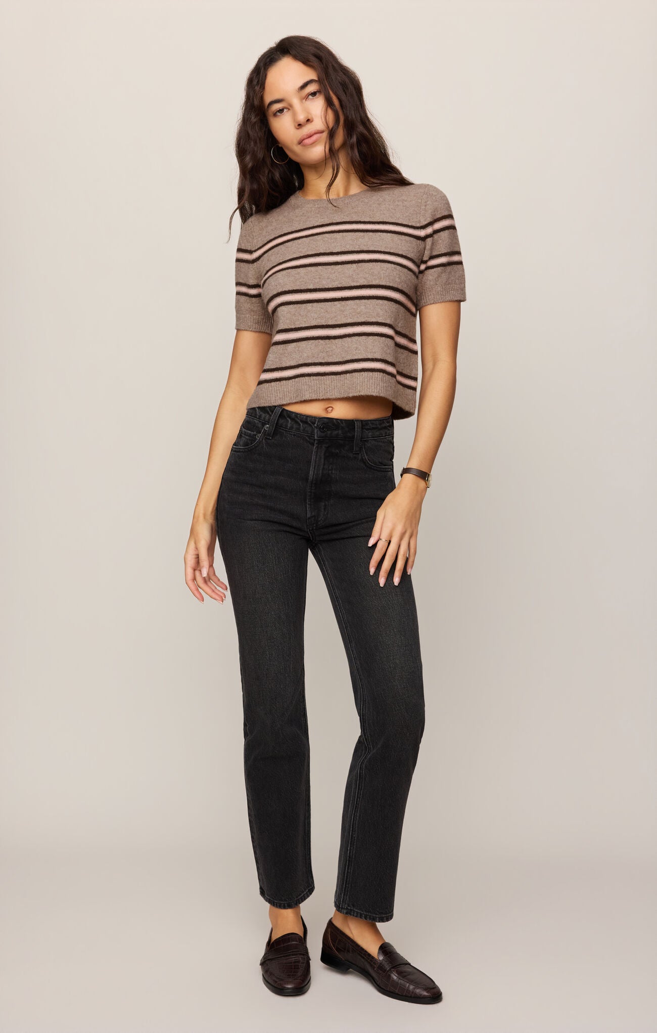 Z Supply Gatewood Stripe Sweater Top- Heather Ash