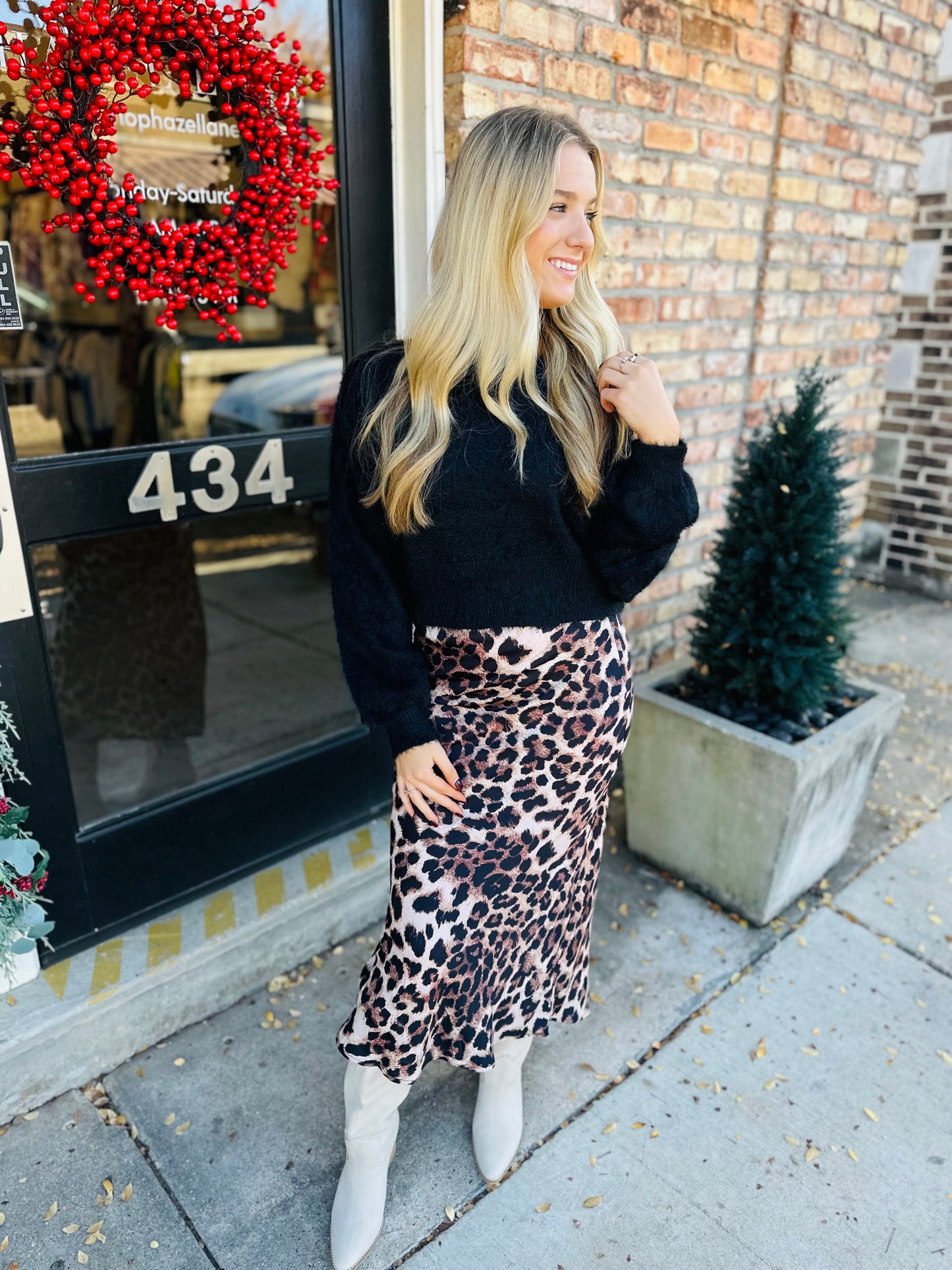 Leopard Mid-Rise Midi Skirt