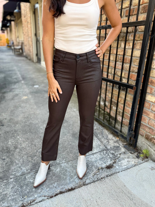 Kelsey (Chocolate) HR Ankle Flare Faux Leather