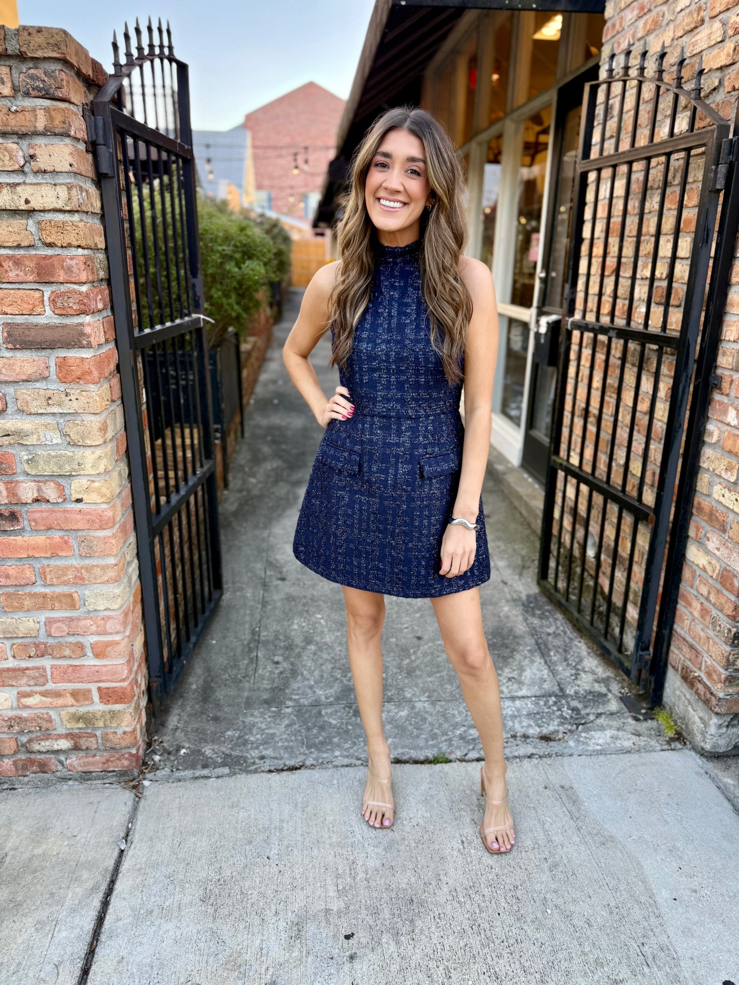 Darcy Mini Dress- Navy Tweed