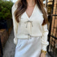 Rhinestone Bow Cardigan- Cream