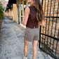 Gingham Front Pocket Shorts- Brown