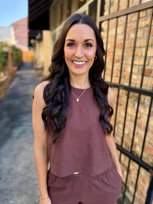 Z Supply Sloane Linen Tank- Chocolate Cherry