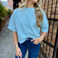Brendan Mock Neck Sweater Top- Sky