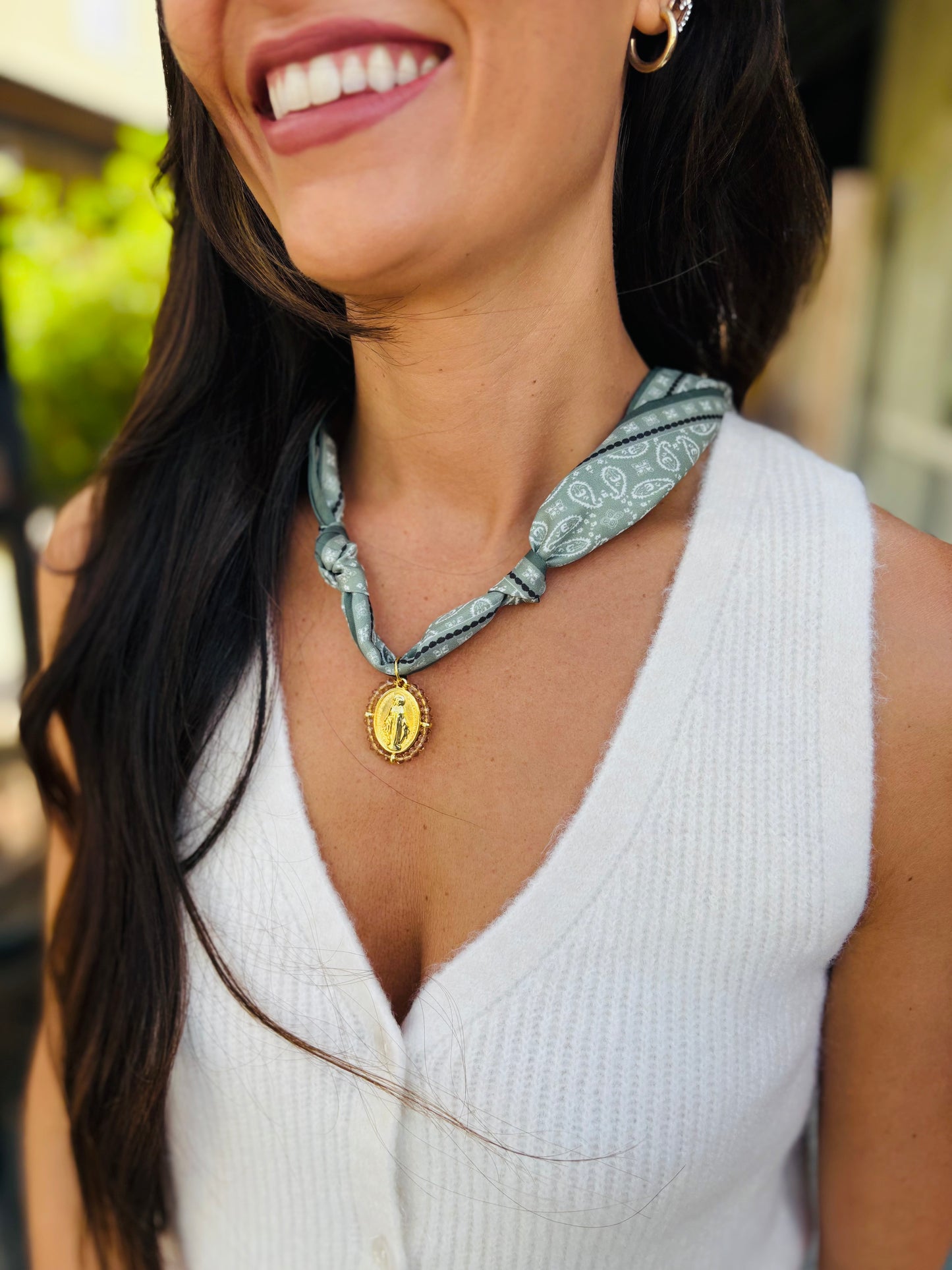 Scarf Necklace- Green Paisley/Gold Mary