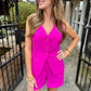 Lucas Button Vest- Hot Flamingo