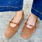 Jamie Suede Mary Jane Flats- Camel