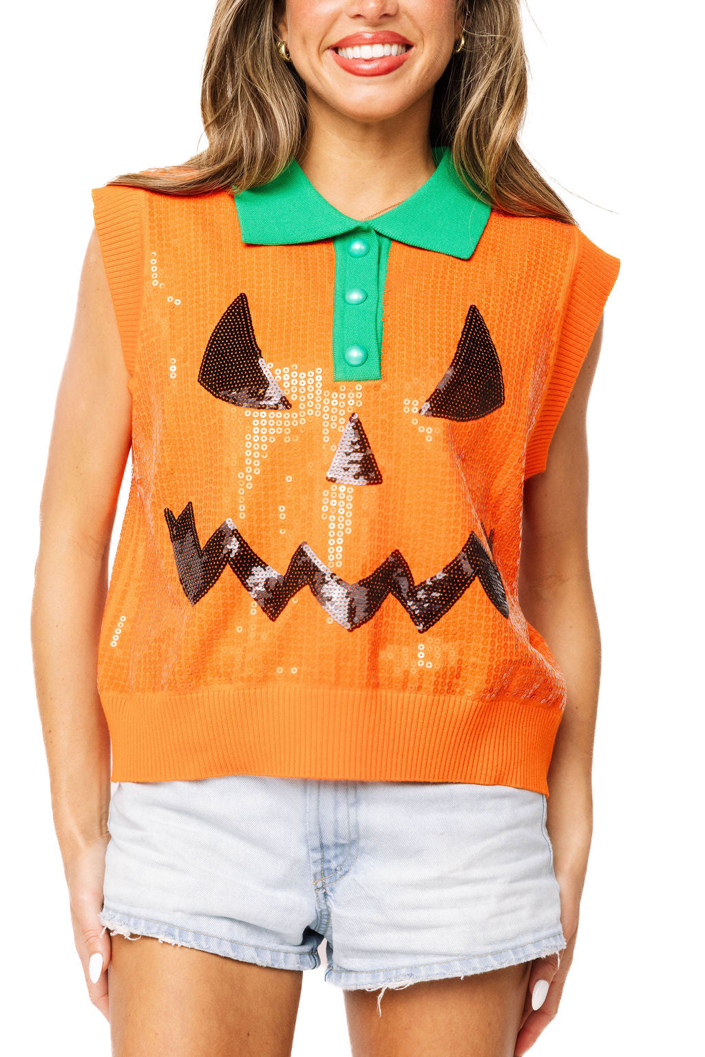 Queen Pumpkin Face Collar Button Up Vest