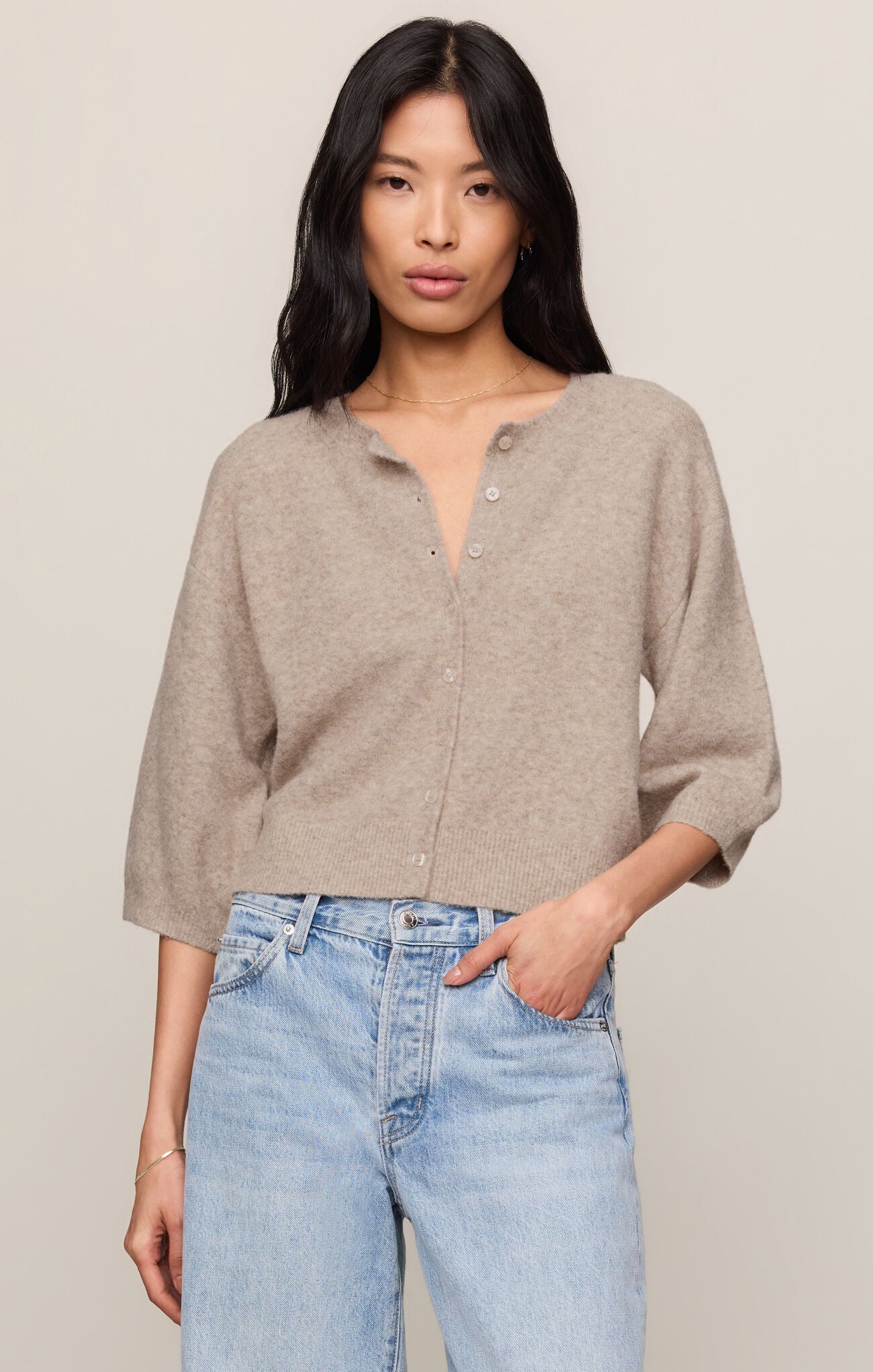 Z Supply Valor Short Sleeve Cardigan- Natural Heather