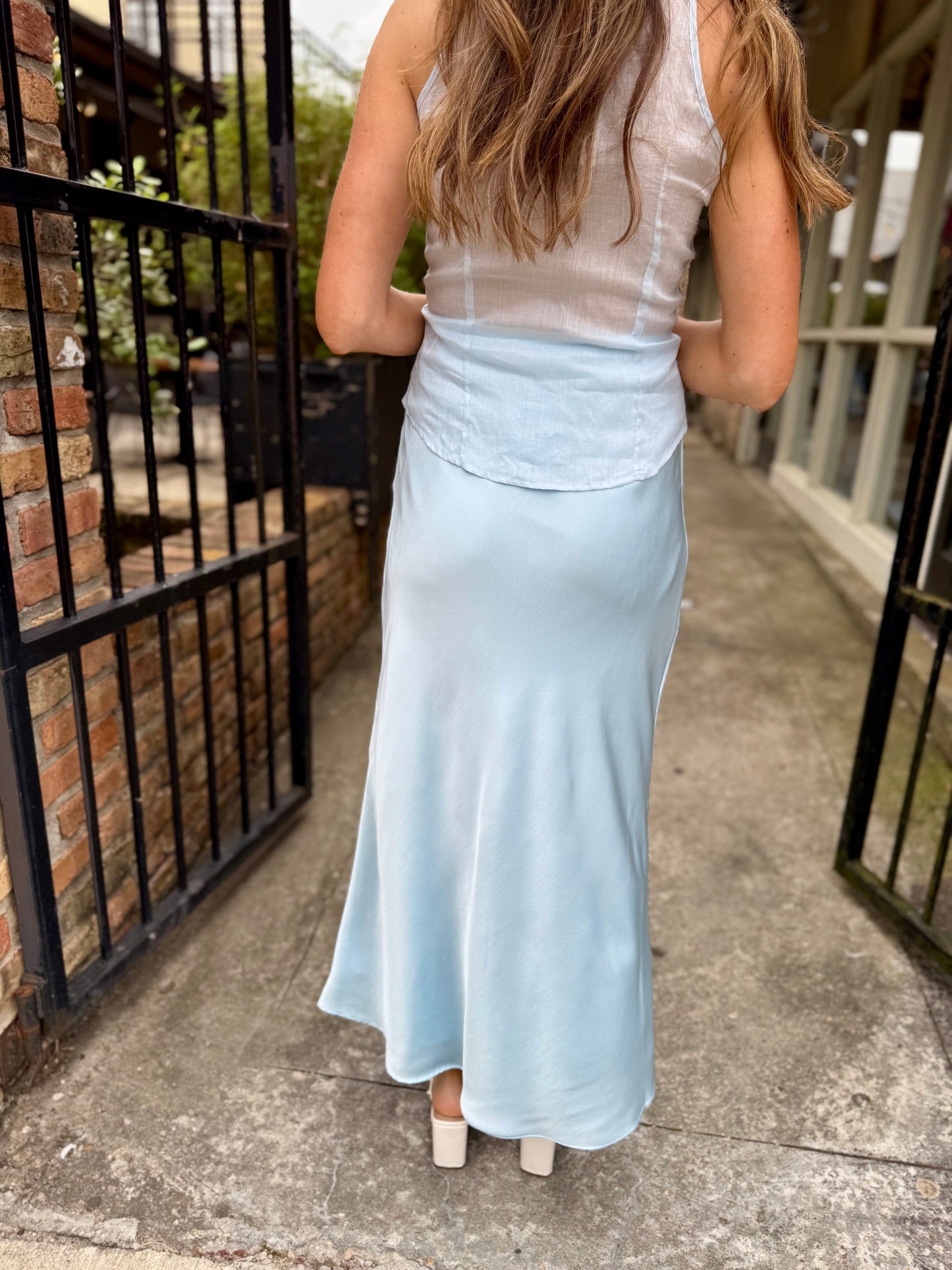St. Germain Satin Maxi Skirt- Baby Blue