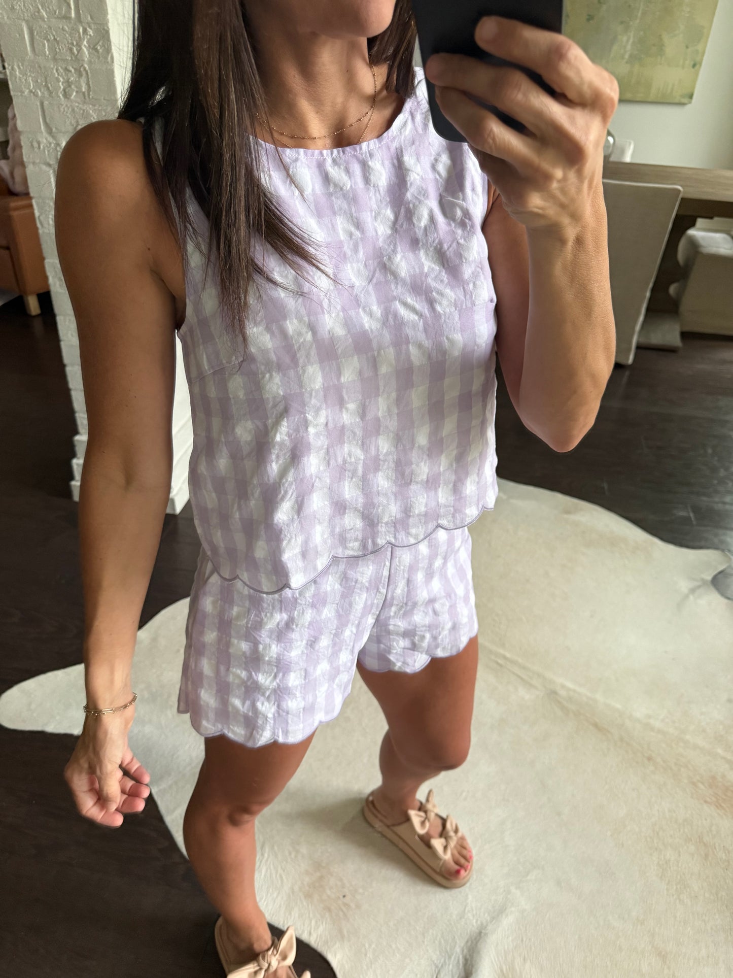 Garrett Gingham Shorts- Lavender/White