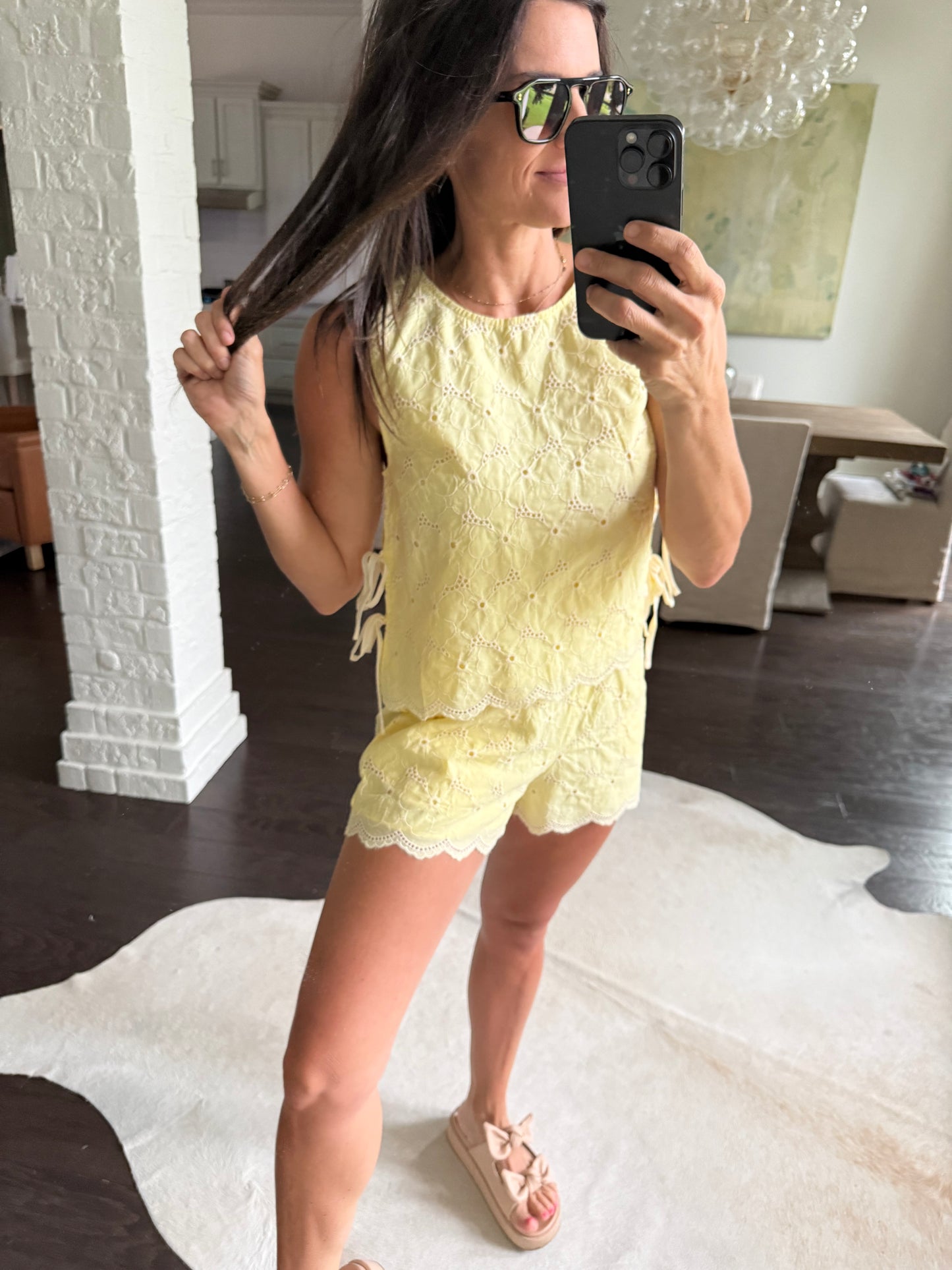 Kenny Eyelet Shorts- Lemon
