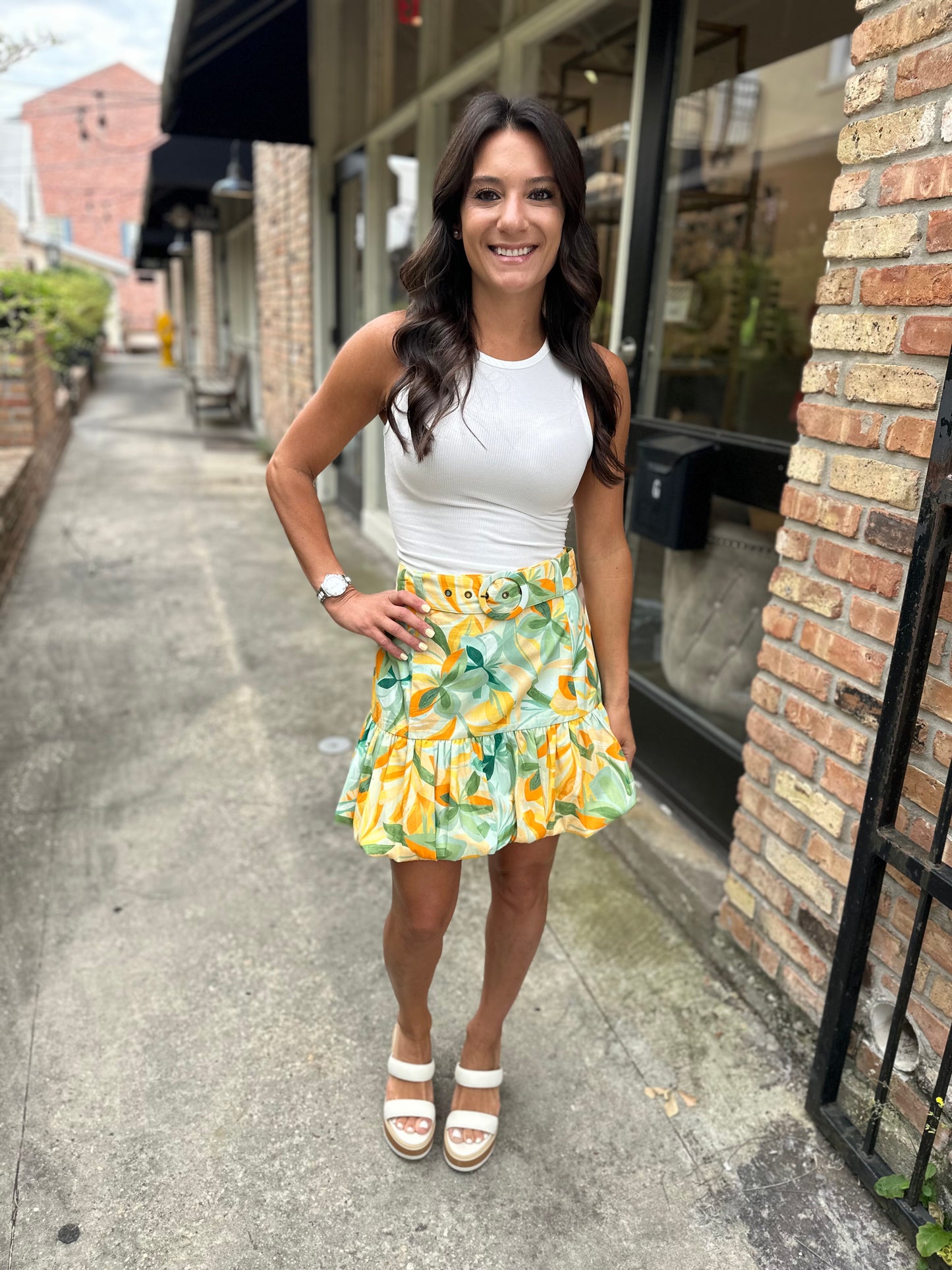 Solstice Bubble Skirt- Yellow Palm