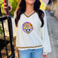 LSU V Neck Mascot Sweater- White