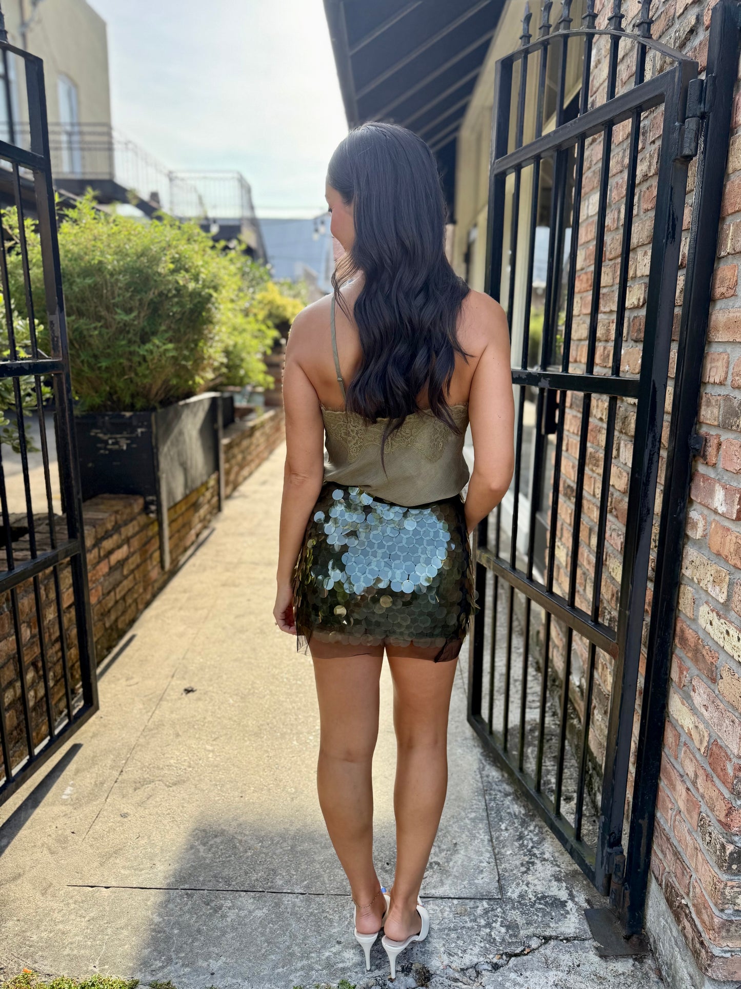 Alula Sequined Mini Skirt- Olive