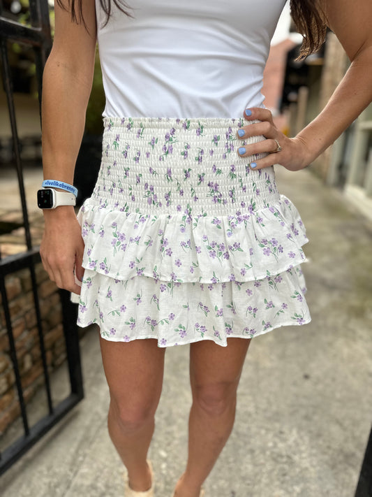 Ellen Floral Mini Skirt- White Purple