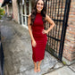 Cliffside Midi Dress- Deep Red