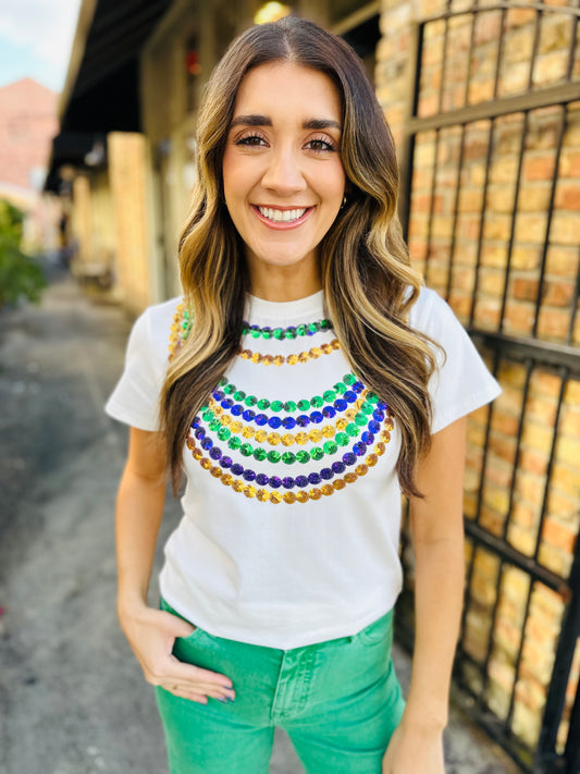 Mardi Gras Bead Shirt- White