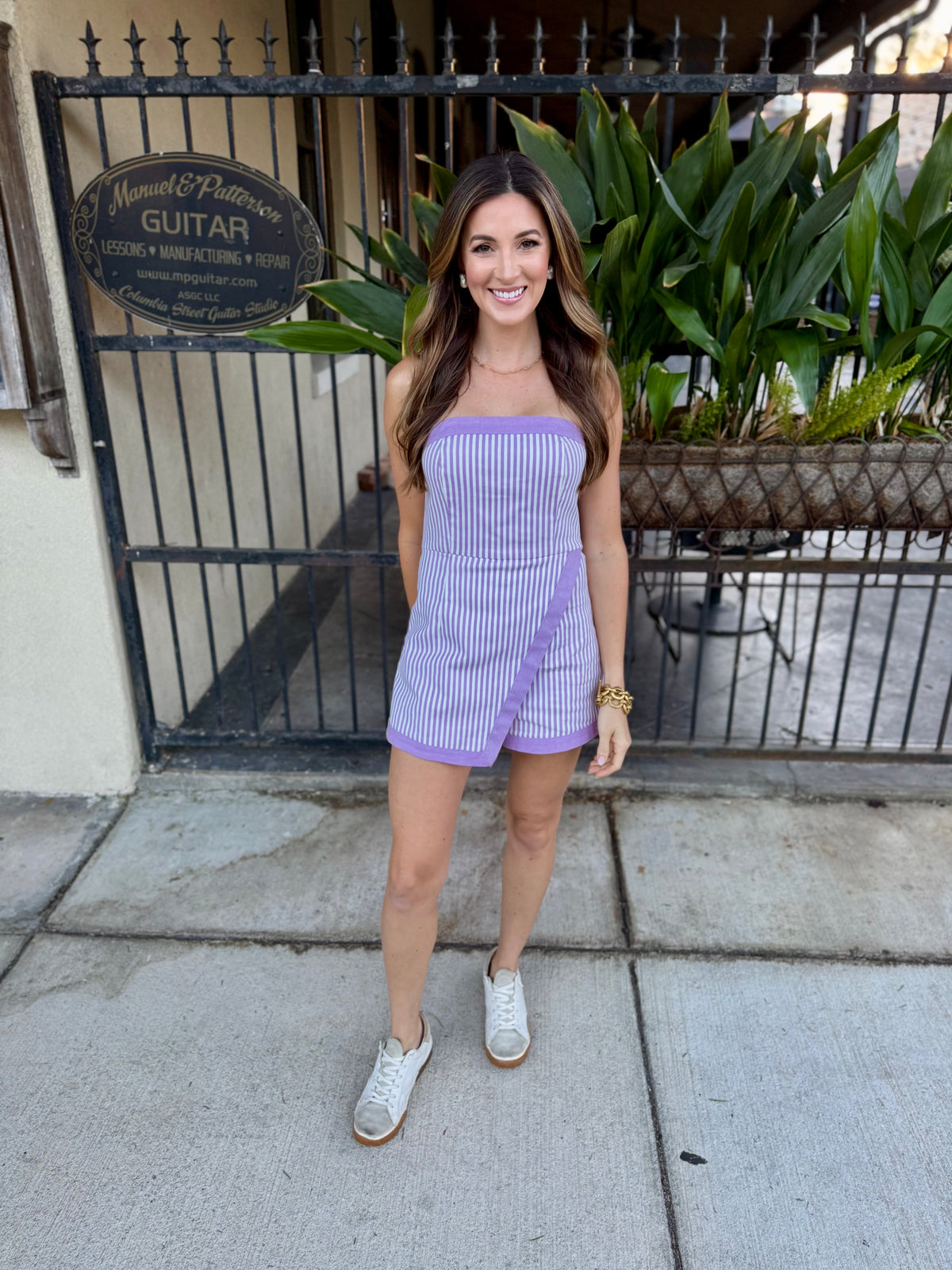 Margot Romper Wrap Overlay- Purple/White