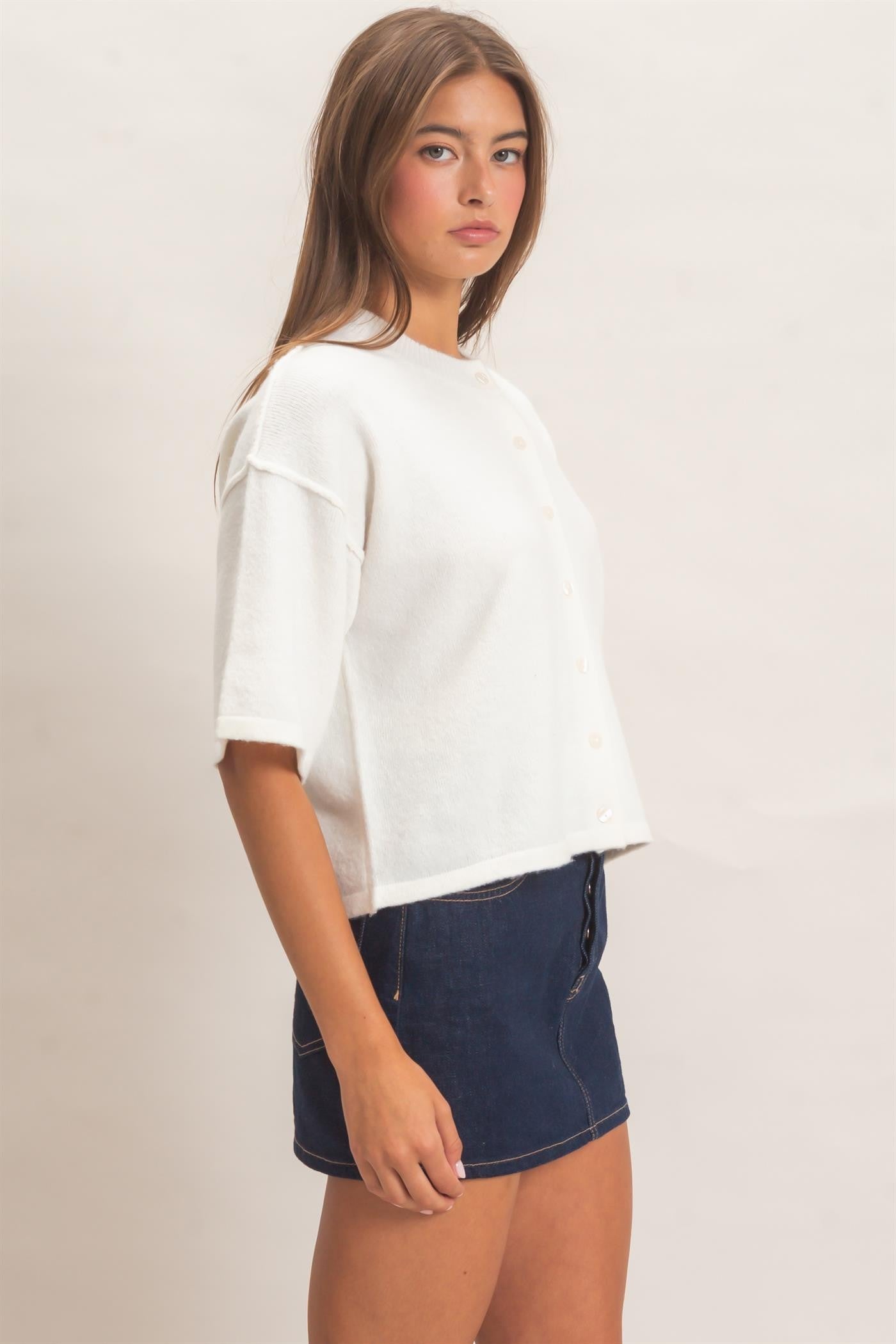 Elise Drop Shoulder Cardigan- Whip Cream