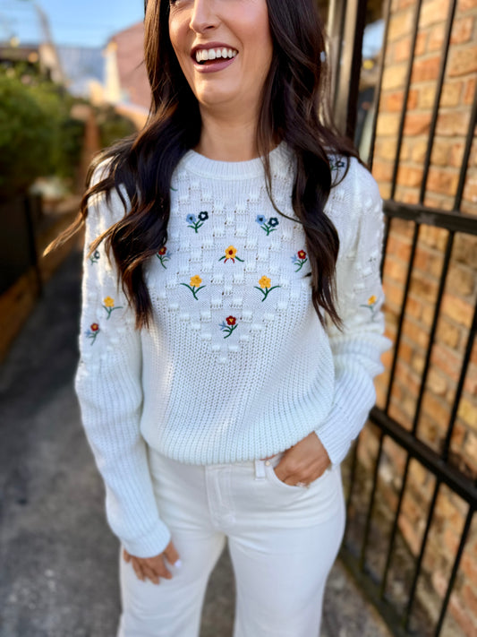 Bettie Embroidered Sweater- Ivory