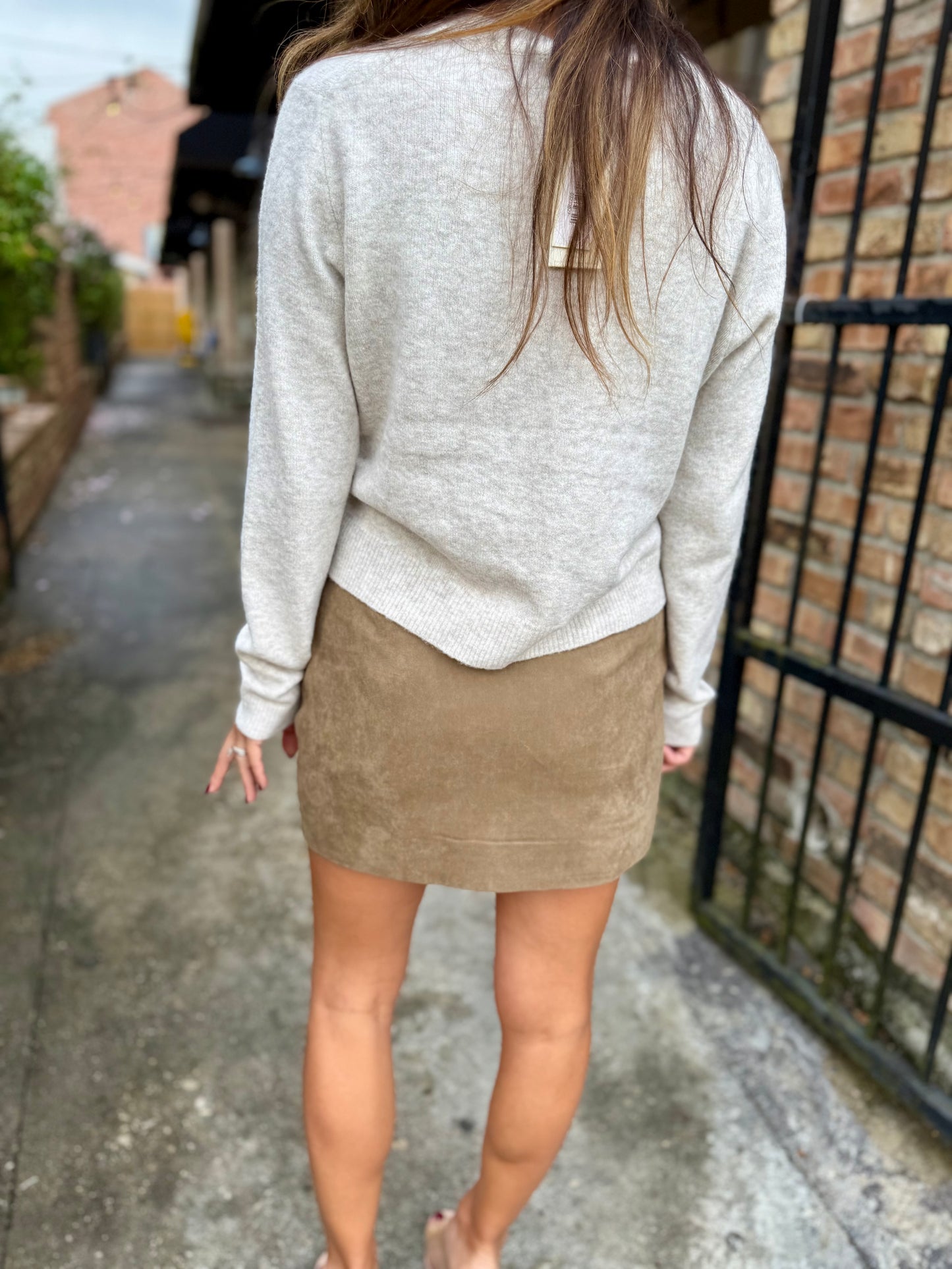 Faux Suede Pocketed Mini Skirt- Olive/Taupe