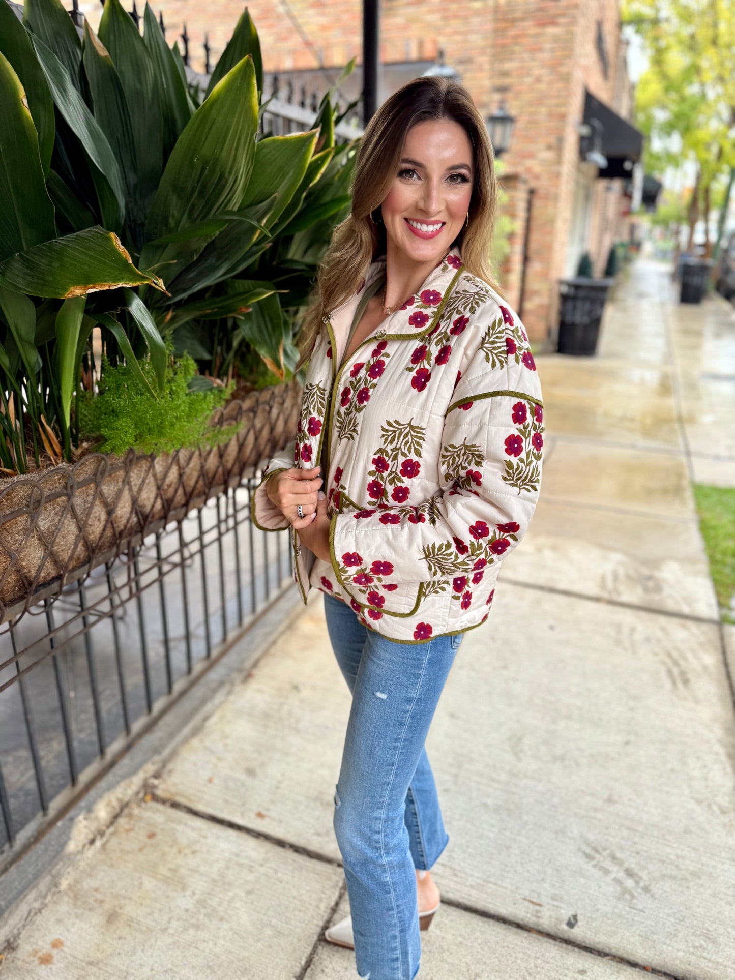 Botanical Quilted Jacket- Red Ecru