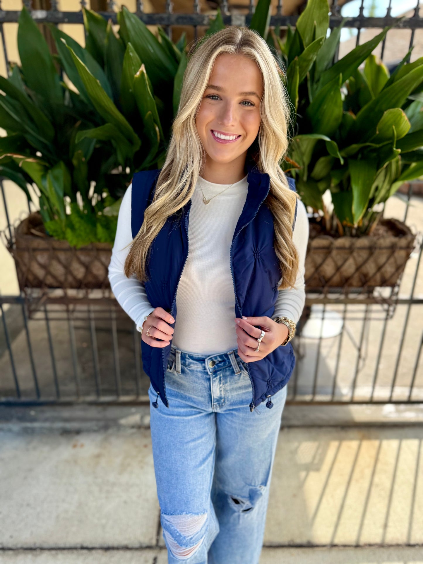 Dufour Quilted Zipper Front Vest- Navy