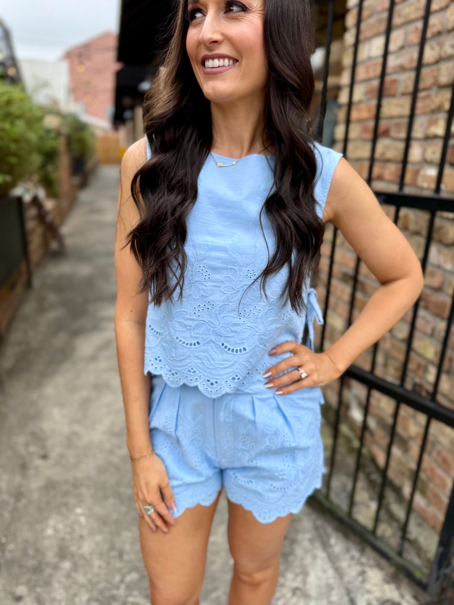 Kendal Embroidered Shorts- Blue