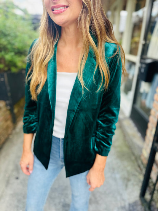 Ashley Velvet Blazer- Hunter Green