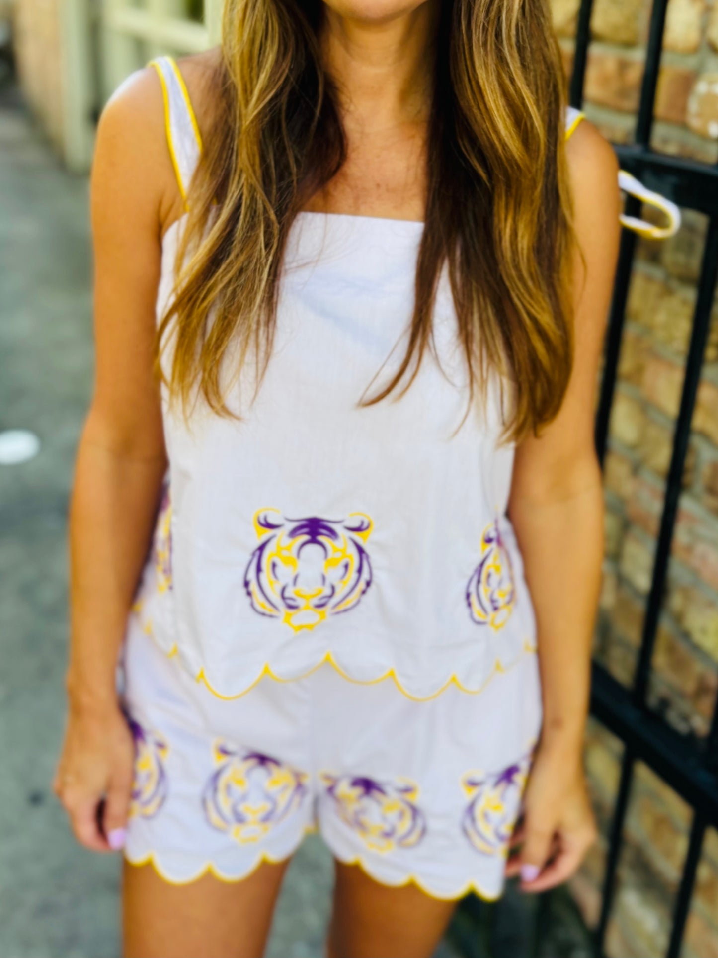 Tiger Embroidered Set- Lav/Yellow