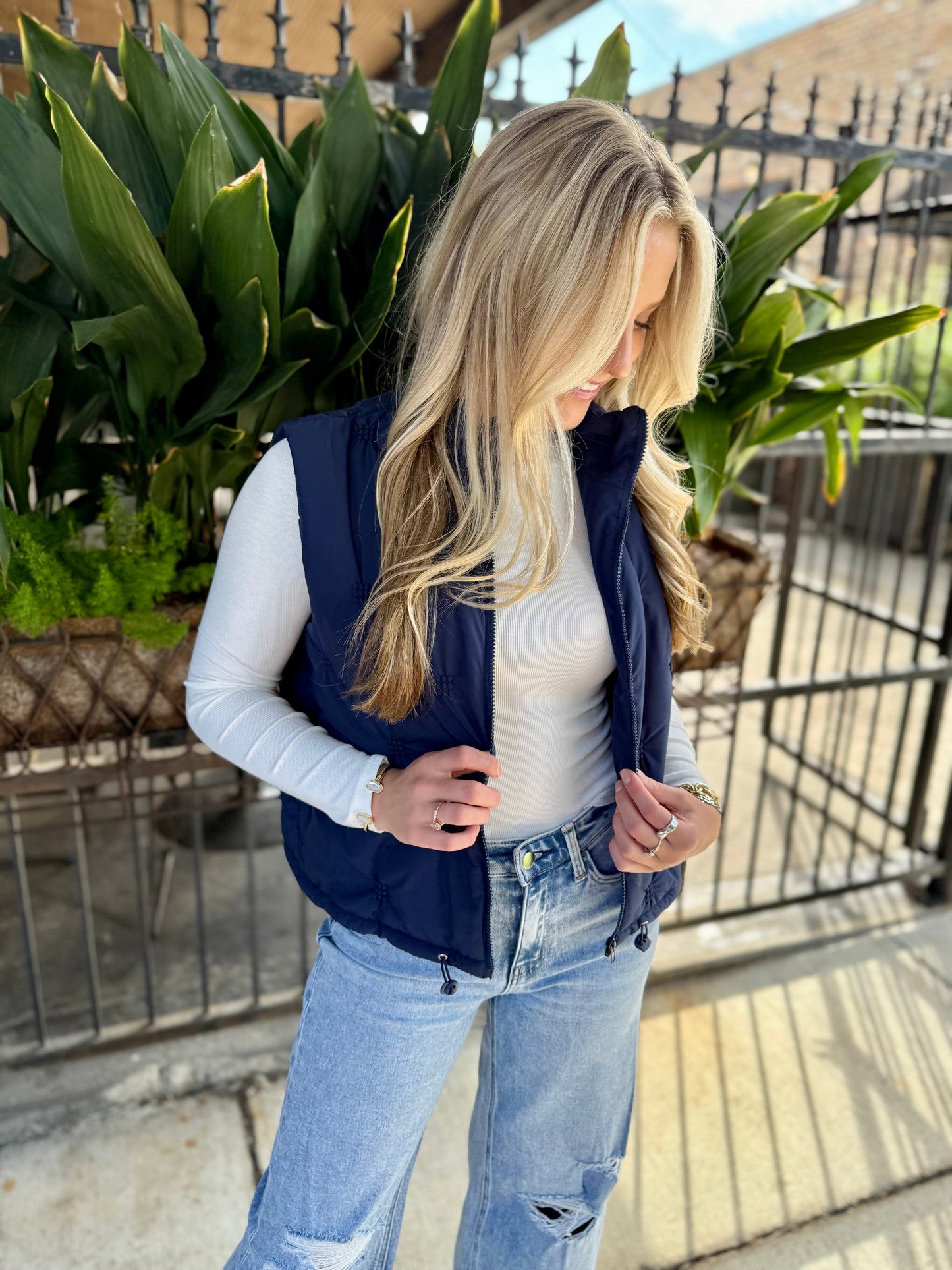 Dufour Quilted Zipper Front Vest- Navy