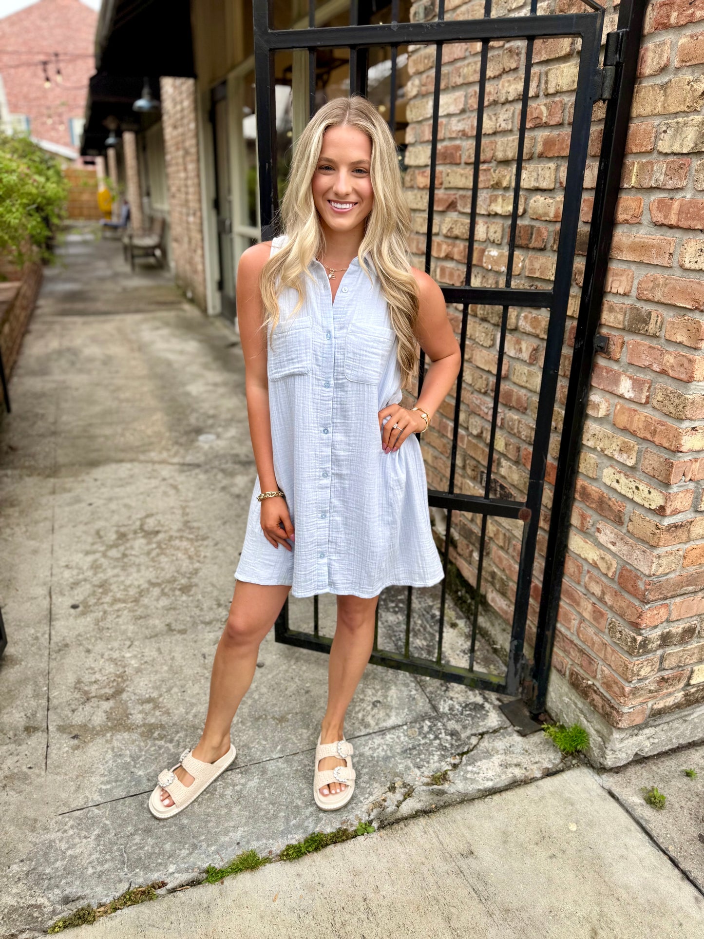 Z Supply New Light Crinkled Mini Dress- Hamptons Blue