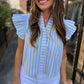 Fagan Flutter Sleeve Top- Blue/Yellow