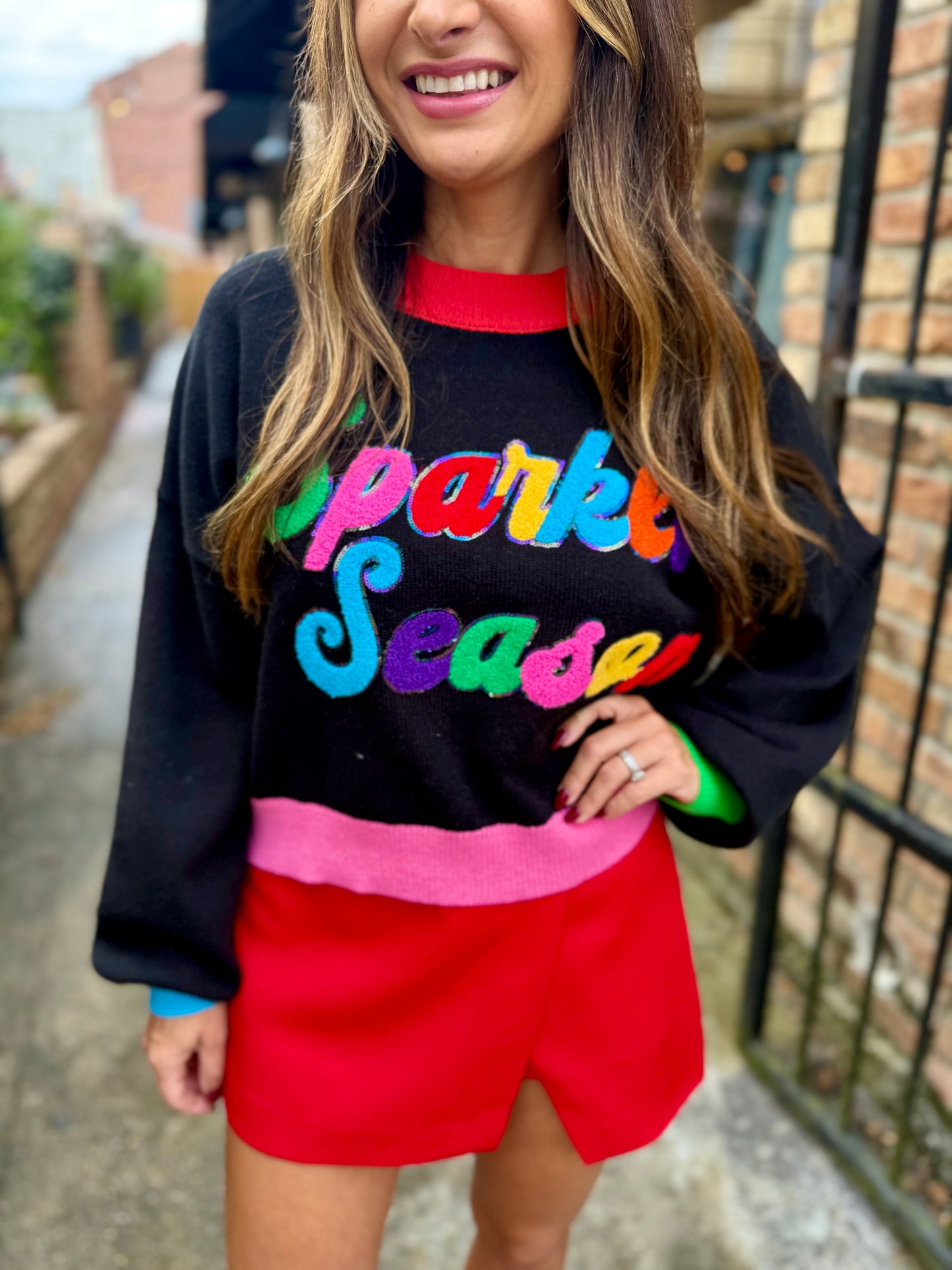 Sparkle Season Colorblock Sweater- Black