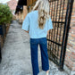 Brendan Mock Neck Sweater Top- Sky