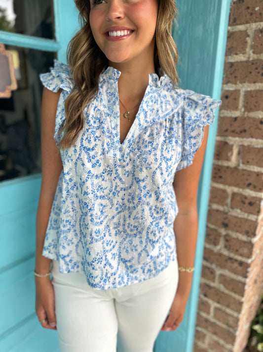 Darcy Top- White/Blue