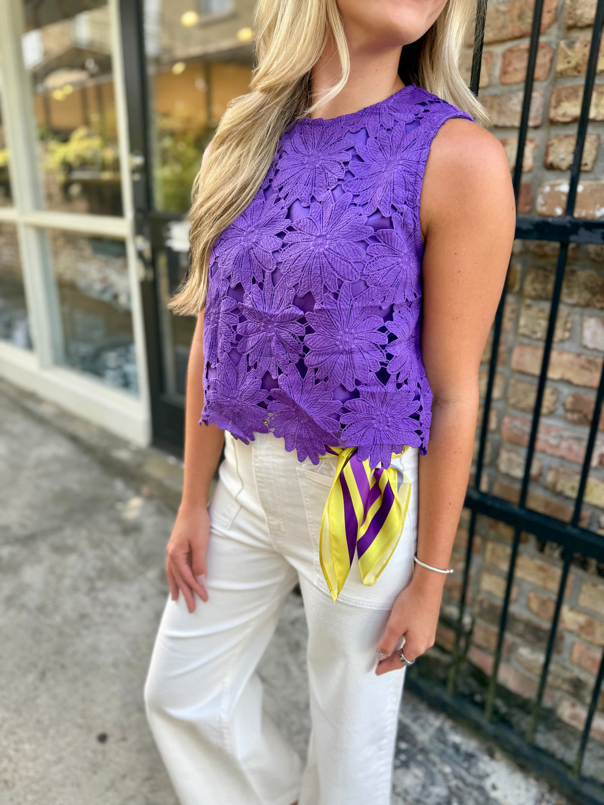 Floral Lace Scalloped Top- Purple