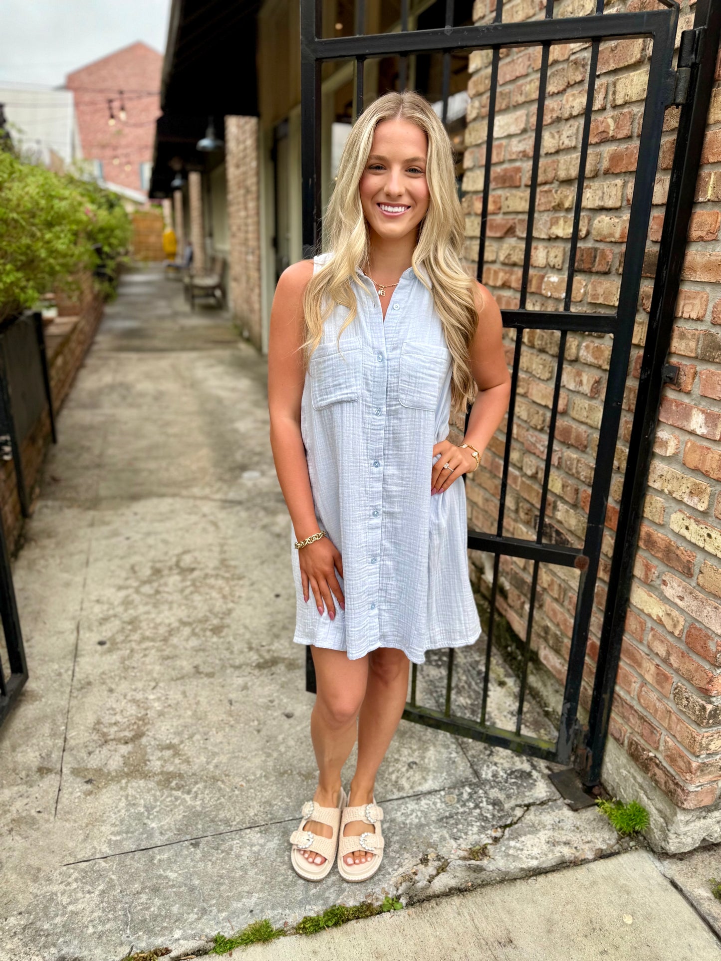 Z Supply New Light Crinkled Mini Dress- Hamptons Blue
