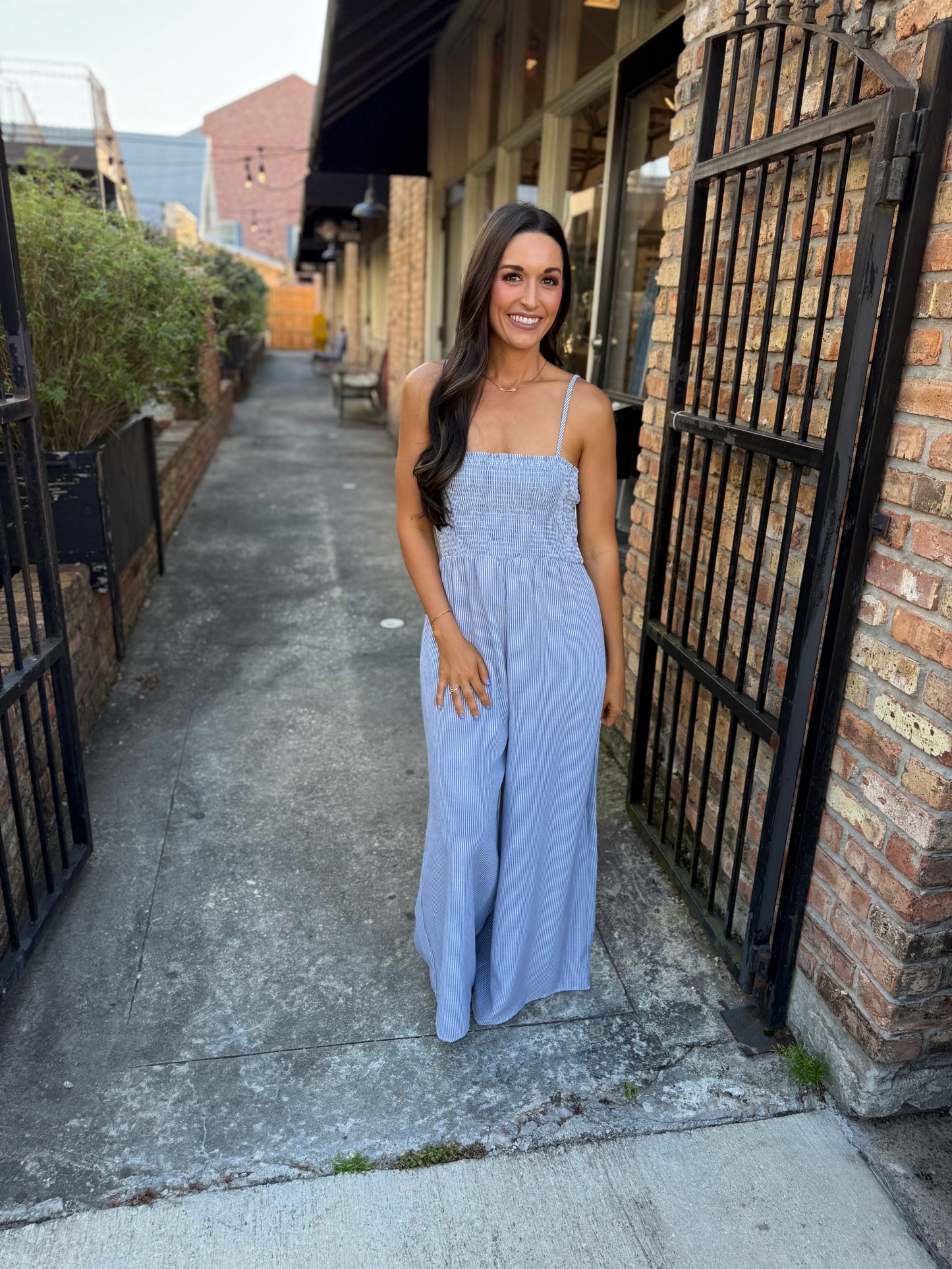 Garden Sun Smocked Jumpsuit- Blue