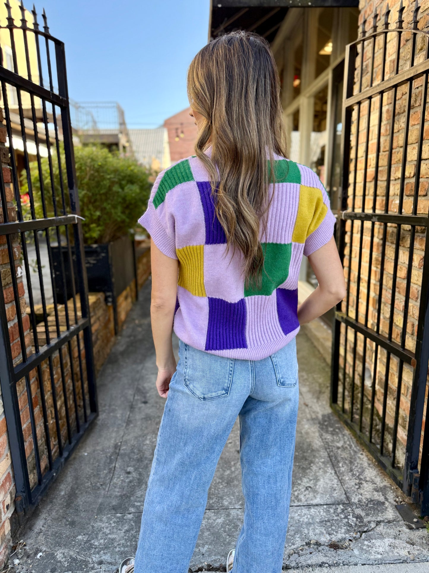 Cleopatra Checkered Sweater Top- Lavender