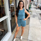 Anahi Drawstring Romper- Dark Teal