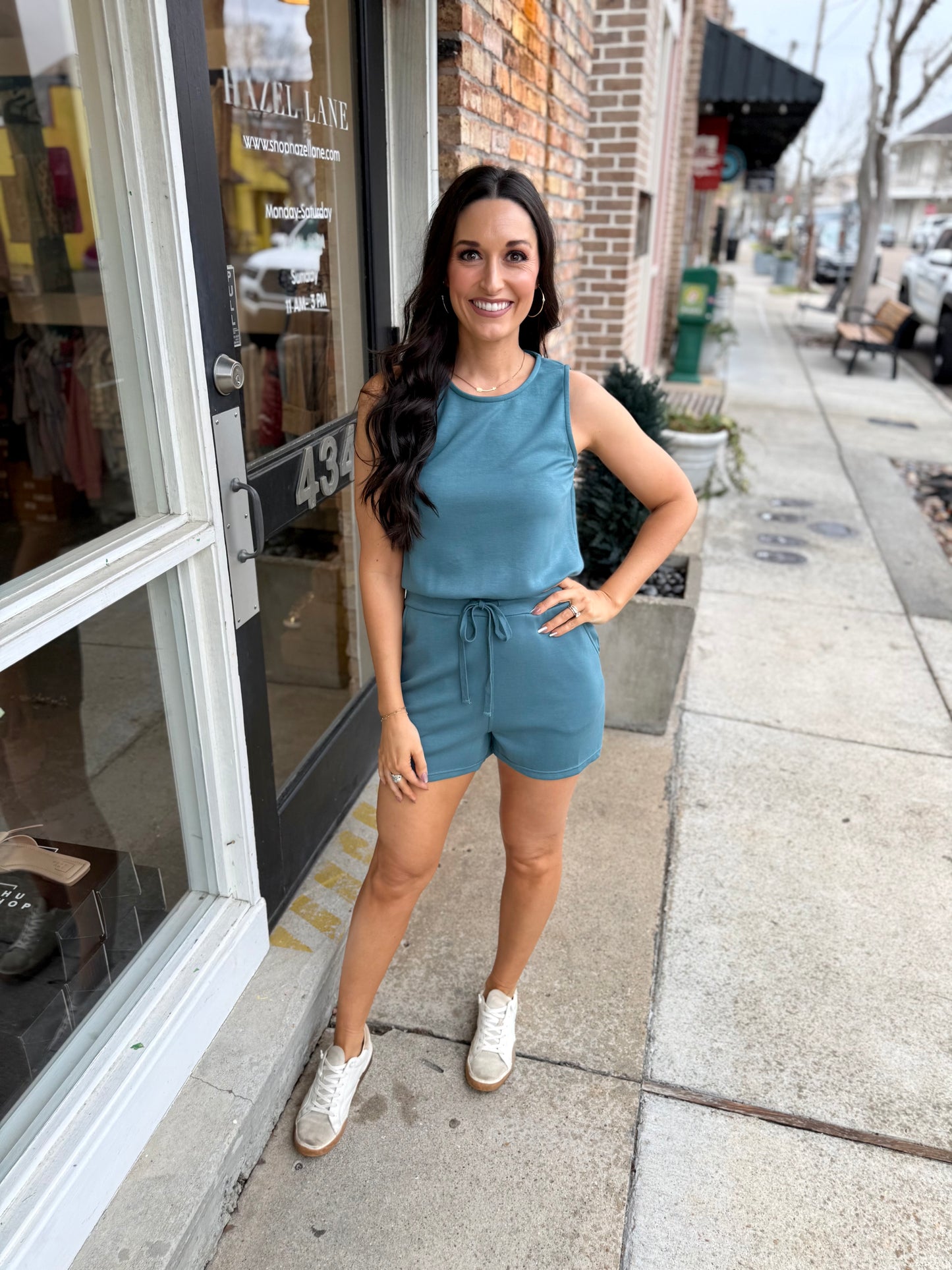 Anahi Drawstring Romper- Dark Teal