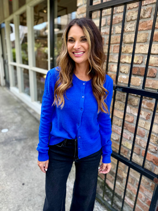 La Salle Crew Neck Cardigan- Cobalt