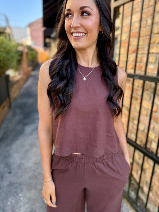 Z Supply Sloane Linen Tank- Chocolate Cherry