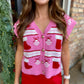 Ornament Motif Knit Vest Top- Pink Multi