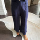 Front Pocket Linen Pants- Navy