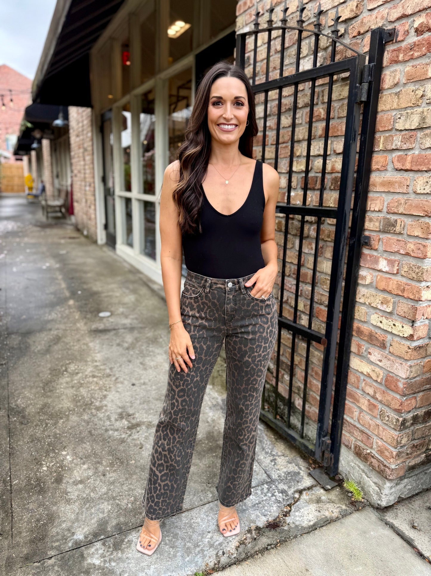 Dean Leopard HR Slim Wide Leg Denim