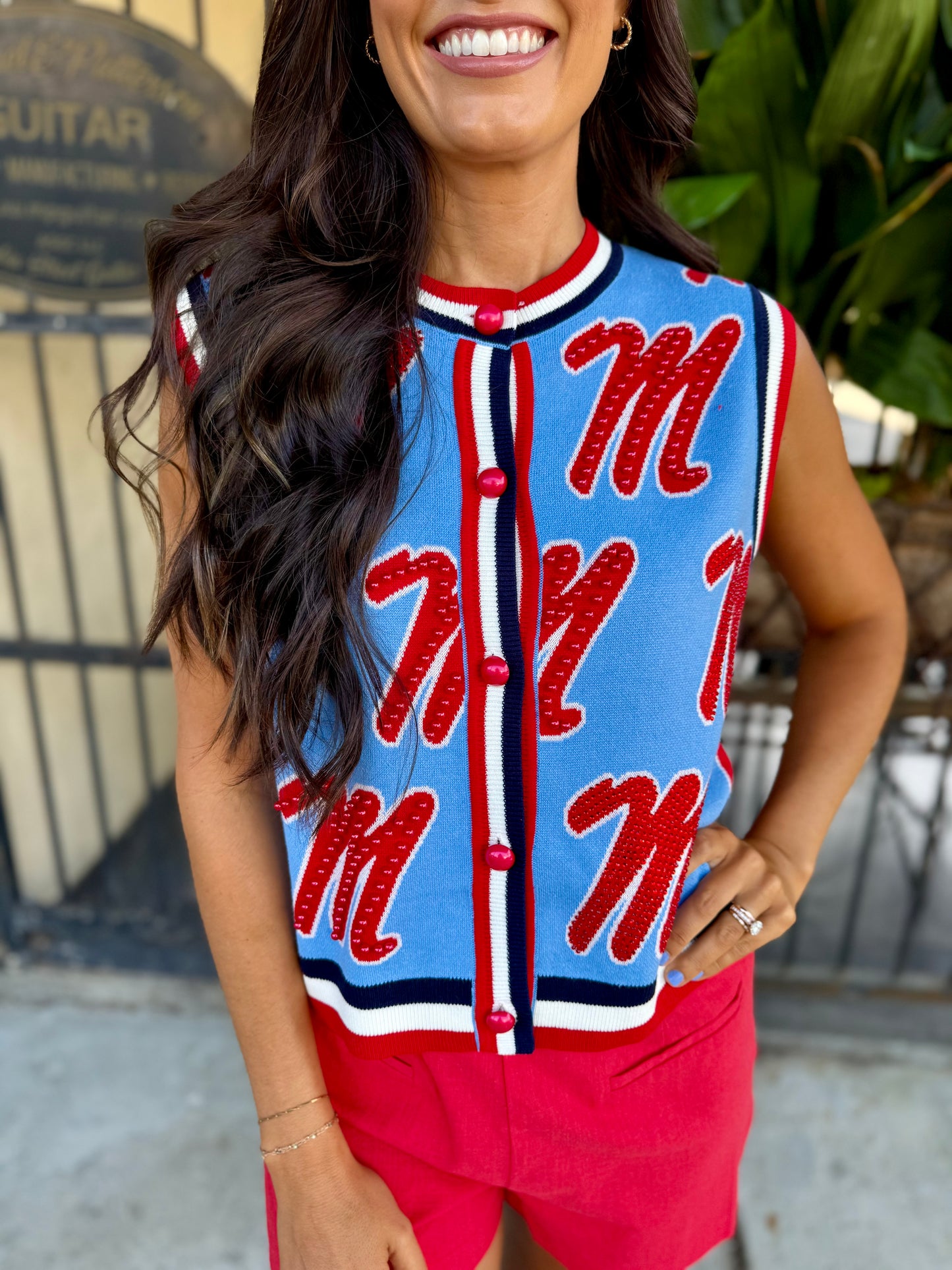 Queen Ole Miss Knit Button Up Vest
